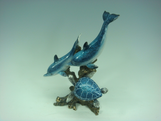 Polyresin Dolphines and Turtle on Coral