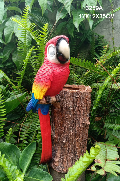 Parrot on Branch with Solar Lights on Eyes for Garden Decroration